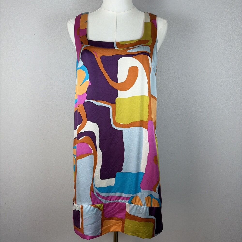 Alice & Trixie Abstract Print Silk Shift Dress Womans Medium Artsy Colorful USA